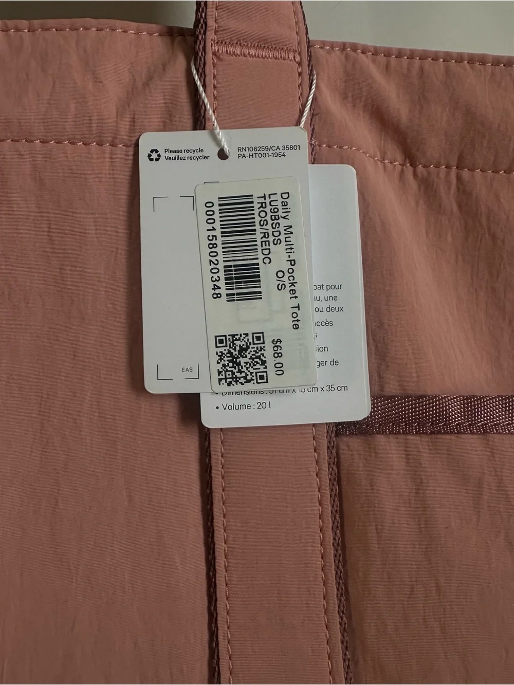 NWT 20L DAILY MULTI POCKET TOTE BAG Tea Rose Red Clay  Lululemon
